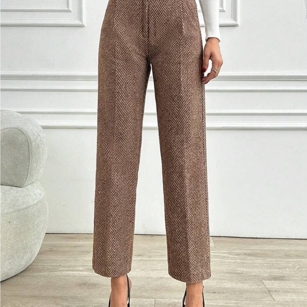 Brown Herringbone Women's Pants